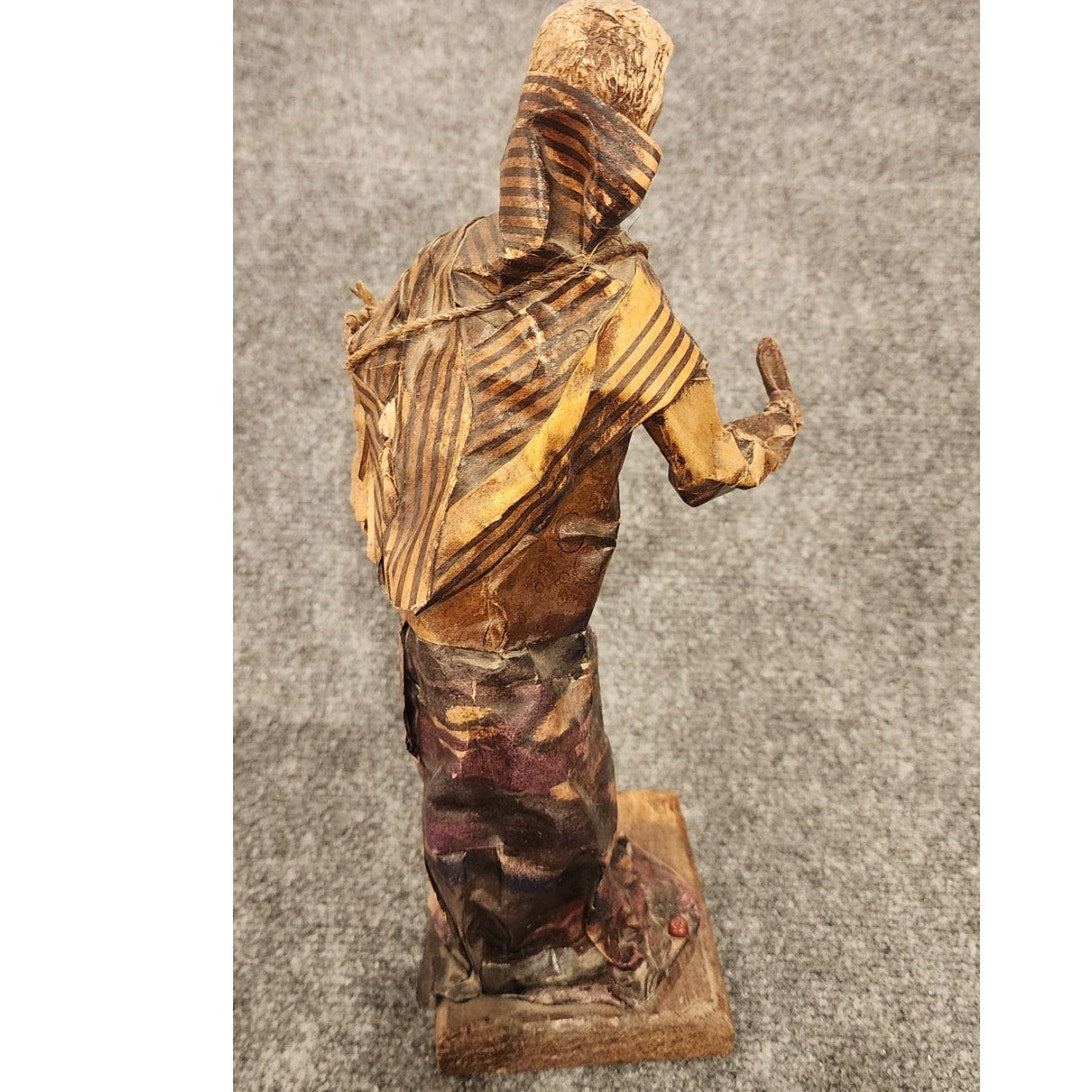 Vintage Handmade Mexican Folk Art Paper Mache Vendor Wicker Basket Figurine 13"
