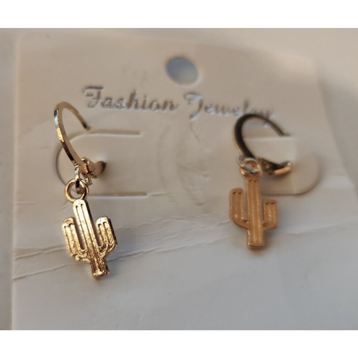 Cactus Pierced Earrings - Gold Colored