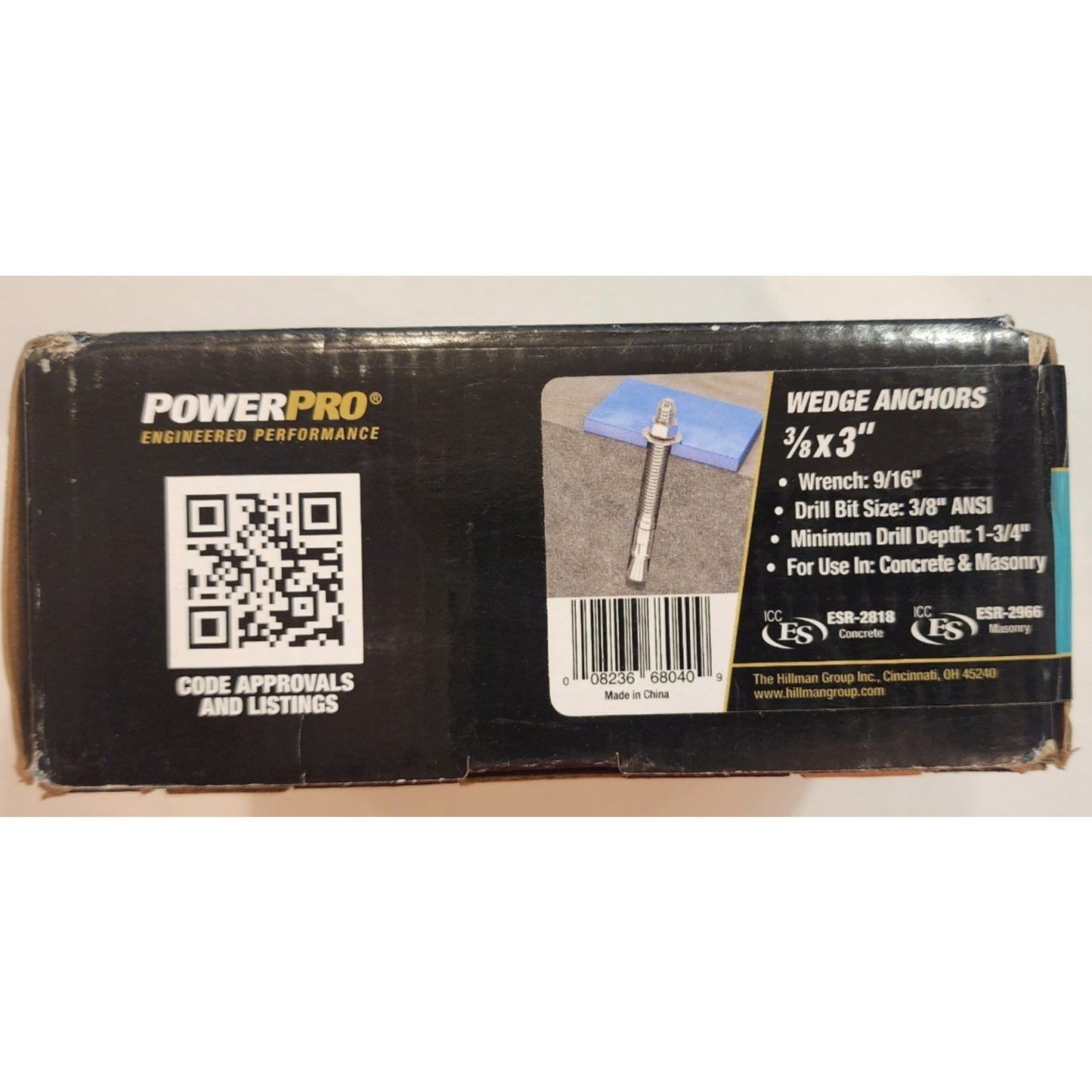 PowerPro- 3/8X3" Wedge Anchors SD1- H# H371930- Box of 50 - Zinc - For Concrete