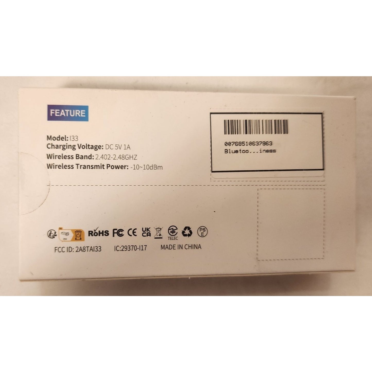 Bluetooth Headset - I33 - Band 2.402-2.48GHZ - Black - Touch Control