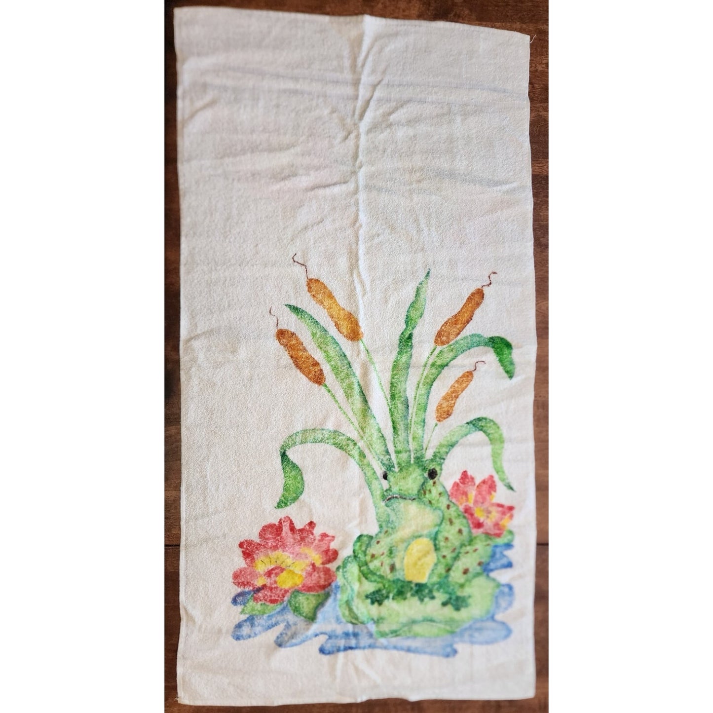 Frog Towel - Cotton - 20" X 38" - Small light towel. Could be used as tapestry.