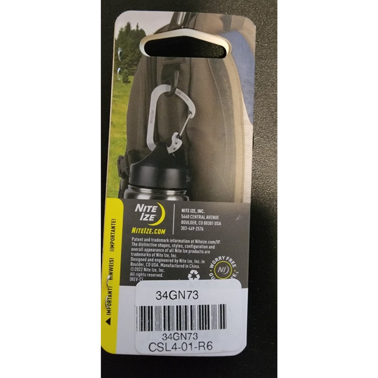 Pk of 2 Nite Ize-Slide Lock Stainless Locking Carabiner Clip #4 -lack CSL4-01-R6