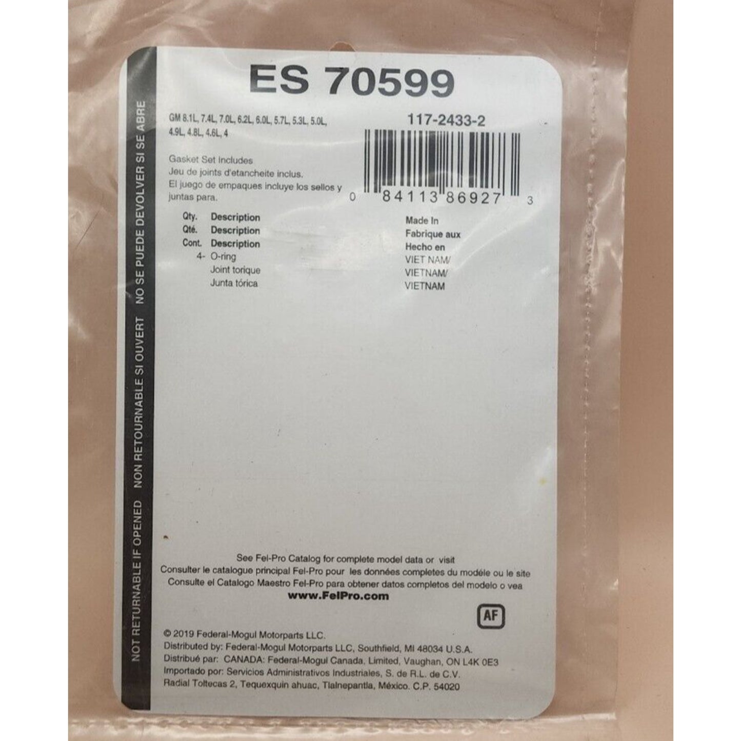 Fel-Pro -Fuel Injector O-Ring Set of 4 - ES 70599 - Fits GM, see Picture 2