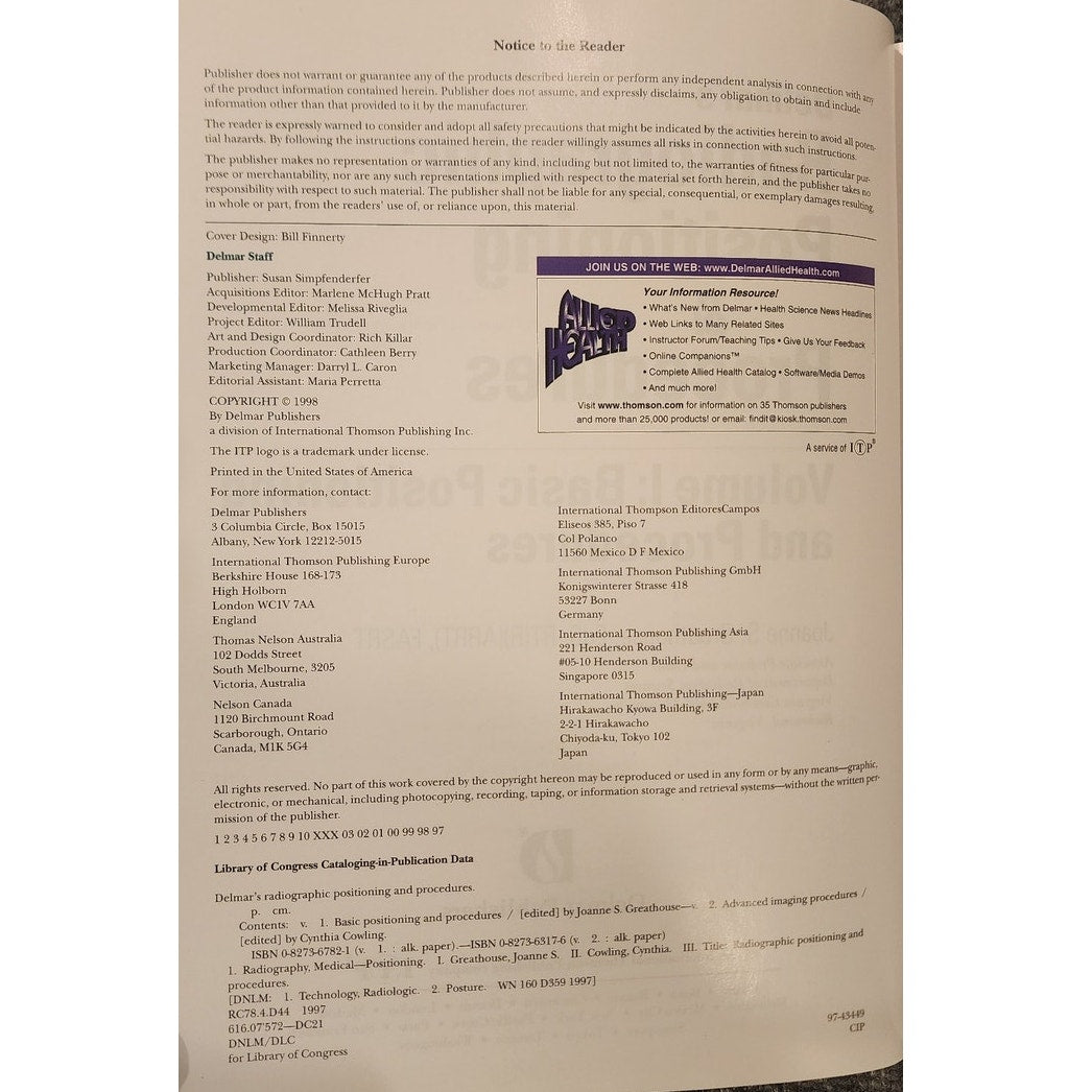 Delmars Radiographic Positioning Procedures Vol 1 Basic Positioning Textbook