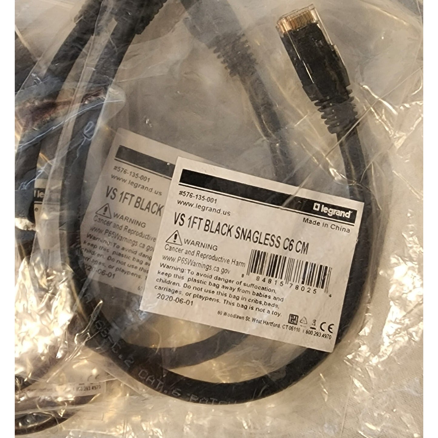 (LOT OF 10) legrand - VS 1Ft Black Snagless C6 CM Patch Cable - 576-135-001