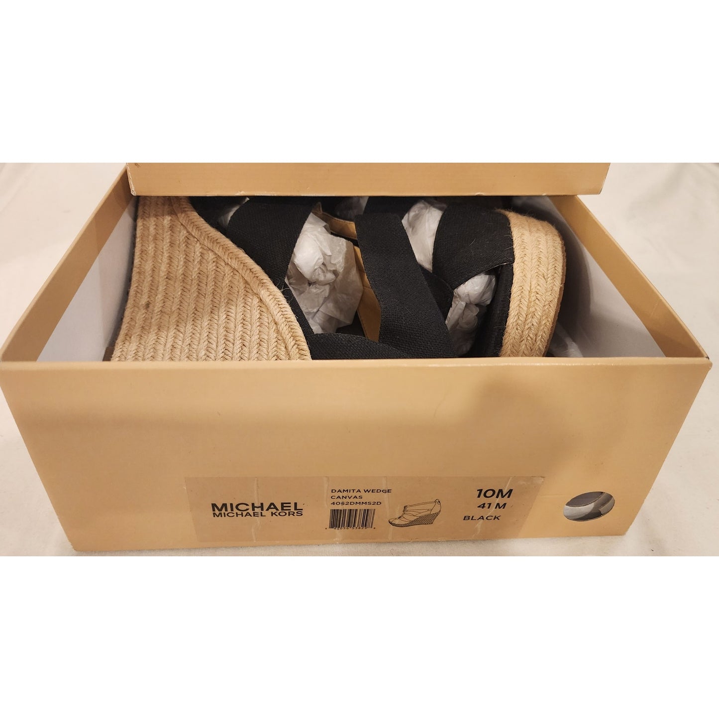 Michael Kors Damita Black Canvas Wedge Sandals Women's 10M Original Box