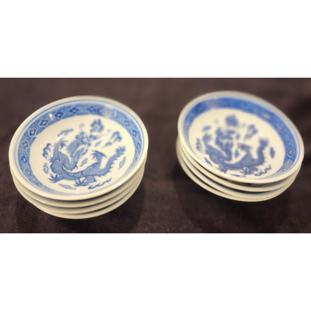NEW Blue & White Dragon Porcelain Plates – Set of 8 – Chinese Dragon Pattern