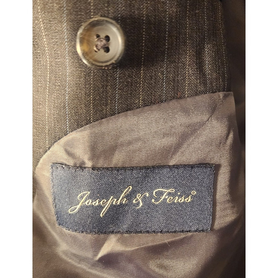 Joseph & Feiss Mens 46L Dark Gray Pinstripe Two Button Blazer Sport Coat Jacket
