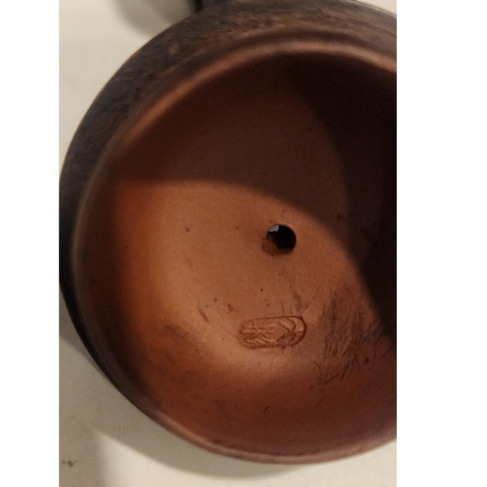 Vintage Yixing‑Style Clay Teapot – Dual Marks – Hand‑Carved – 6"