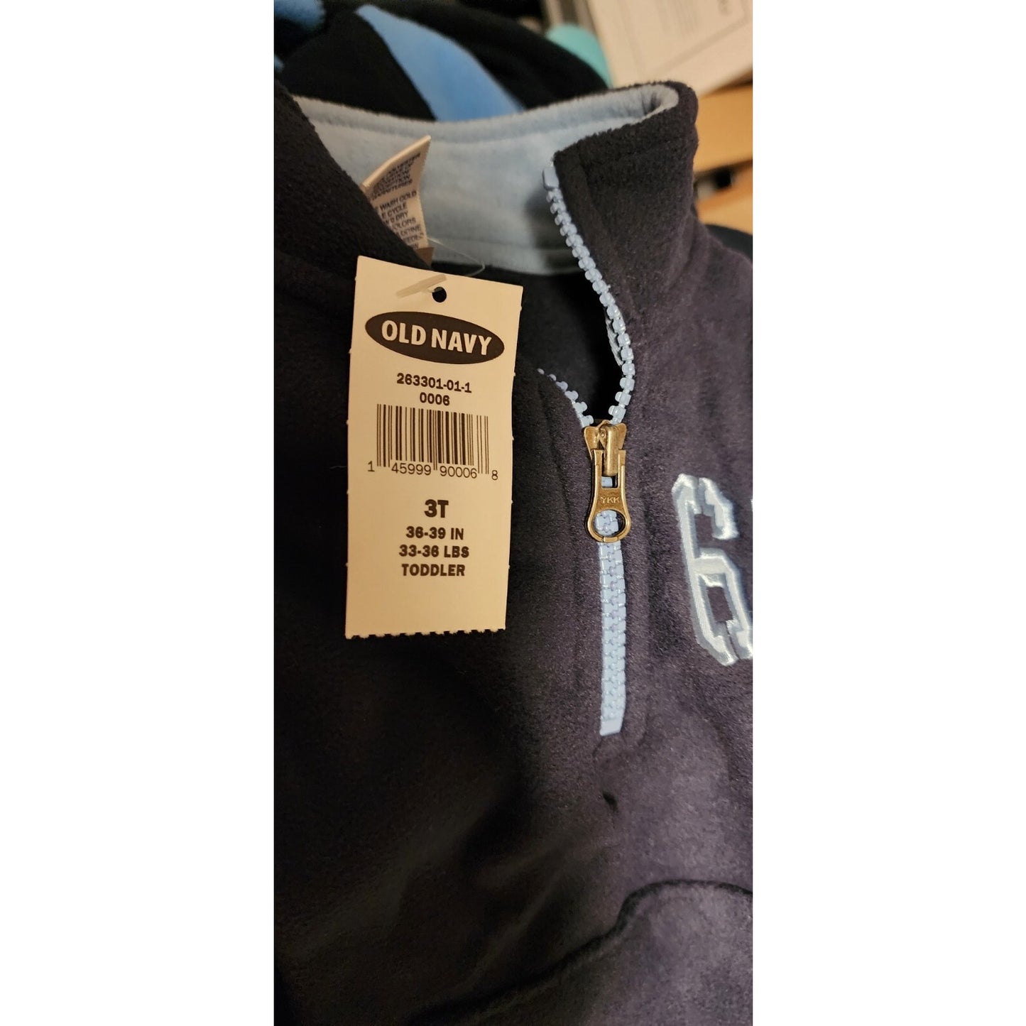 OLD NAVY Fleece Pullover Sweatshirt with Zipper and Pockets -Blue -62, snowboard - Size 3T