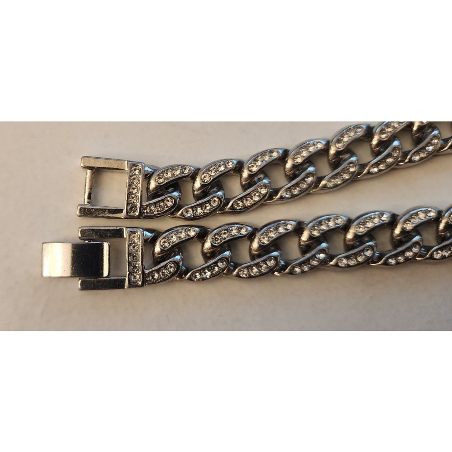 Miami Cuban Links - Silver colored, heavy (2.7oz), with faux stones - Nice piece