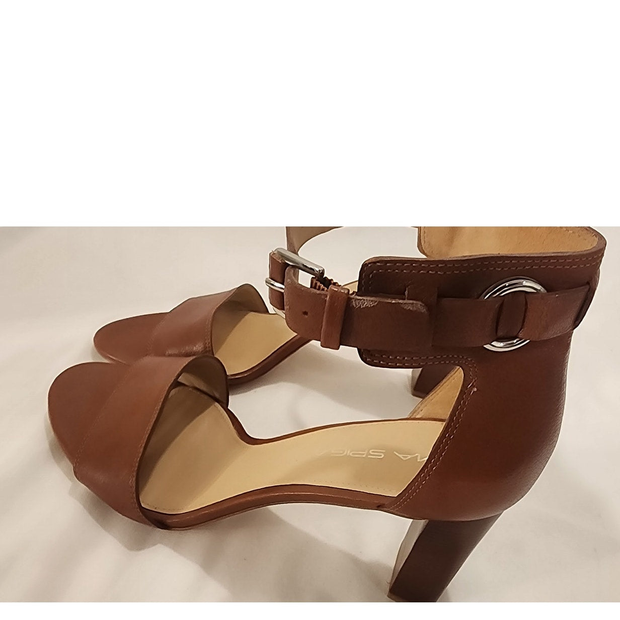 Via Spiga Brown Leather Ankle Strap Block Heel Dress Sandals Women's 7.5M