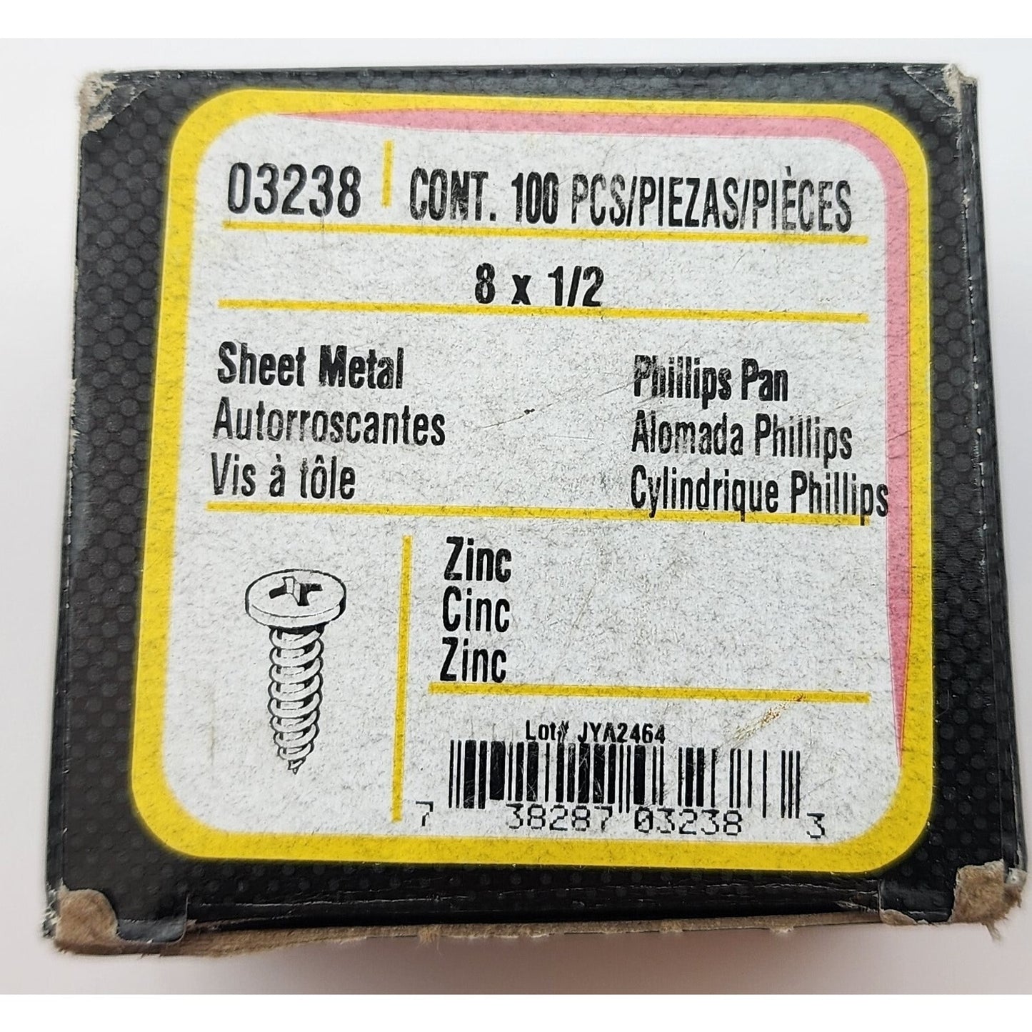 Box of 100- Midwest Fastener- Zinc Sheet Metal Screws- 8 X 1/2- 03238 - Phillips