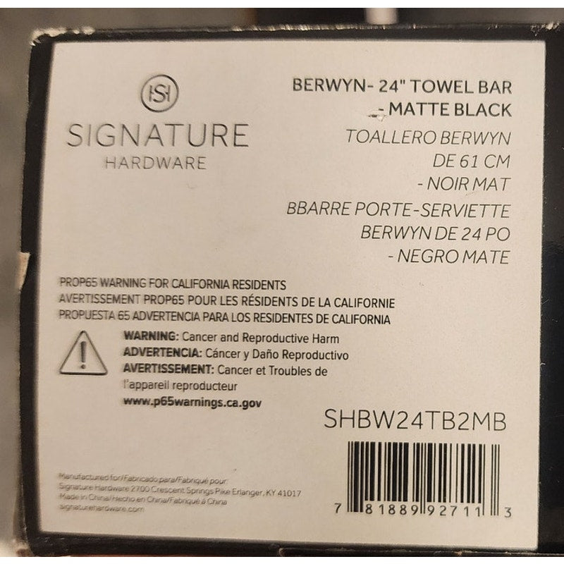 Signature Hardware Berwyn Matte Black Towel Bar Set - 18" & 24" (SHBW18TB2MB)