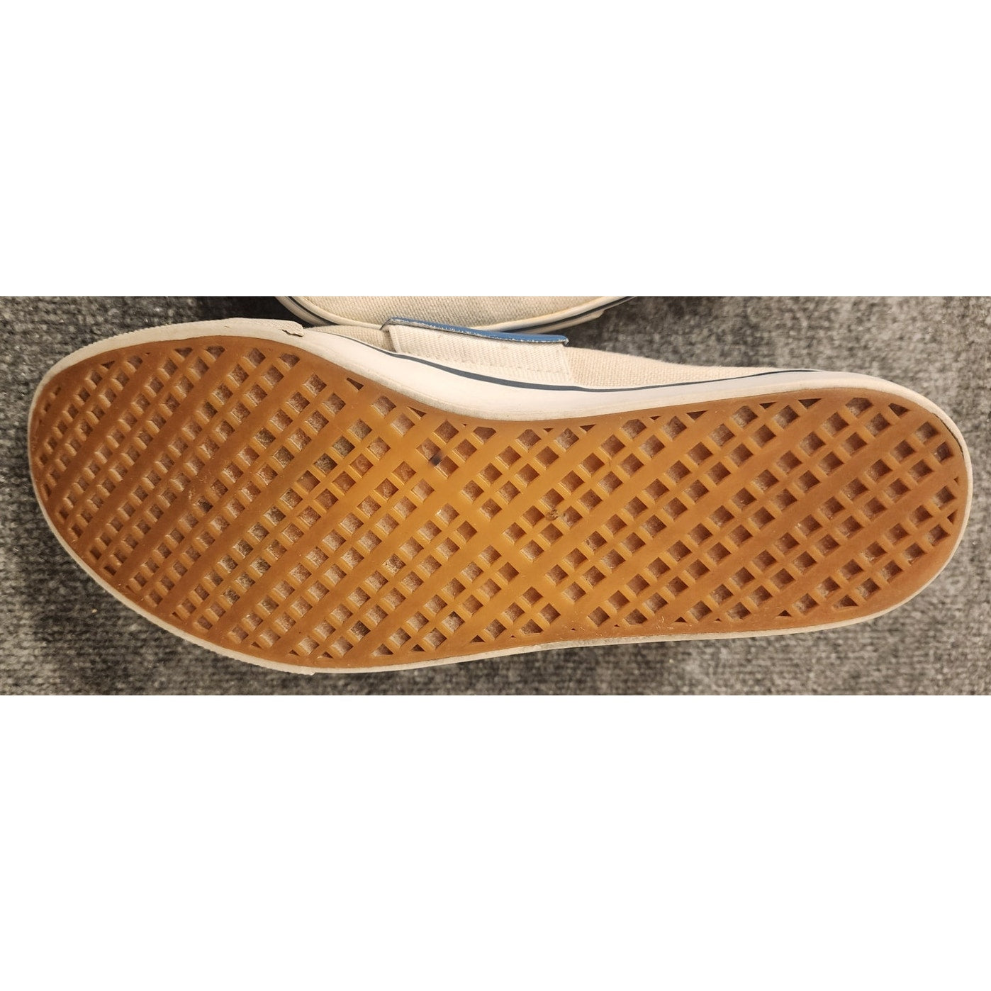 Vintage Puma Sportstyle Canvas Slip On Deck Shoes Sneakers Cream Blue Strap