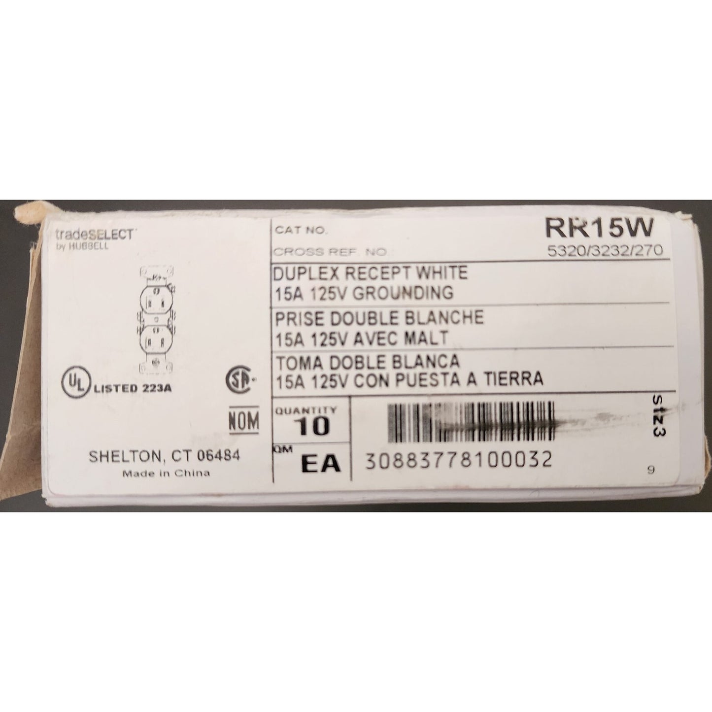 Box of 10 - tradeSELECT - RR15W - DUPLEX RECEPT - WHITE - 15A 125V- GROUNDING