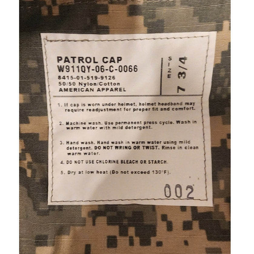 US Military ACU Patrol Cap Size 7 3/4 American Apparel W9110Y-06-C-0066 UCP Hat