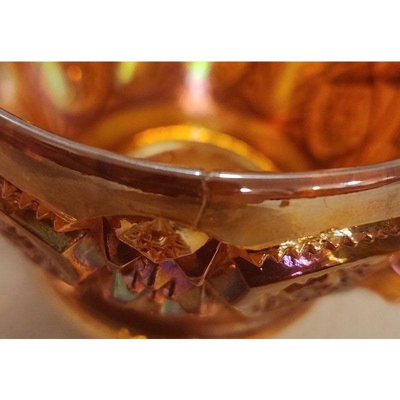 Vintage Marigold Carnival Glass Punch Cup Iridescent Geometric Starburst Mug