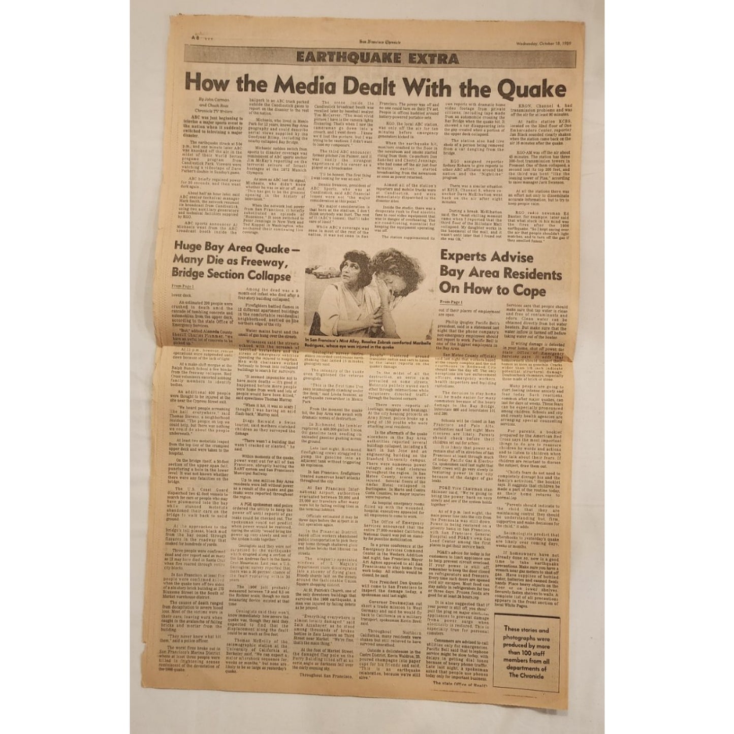OCT. 18, 1989 - SAN FRANCISCO Chronicle - "EXTRA" - Hundreds Dead in Huge Quake