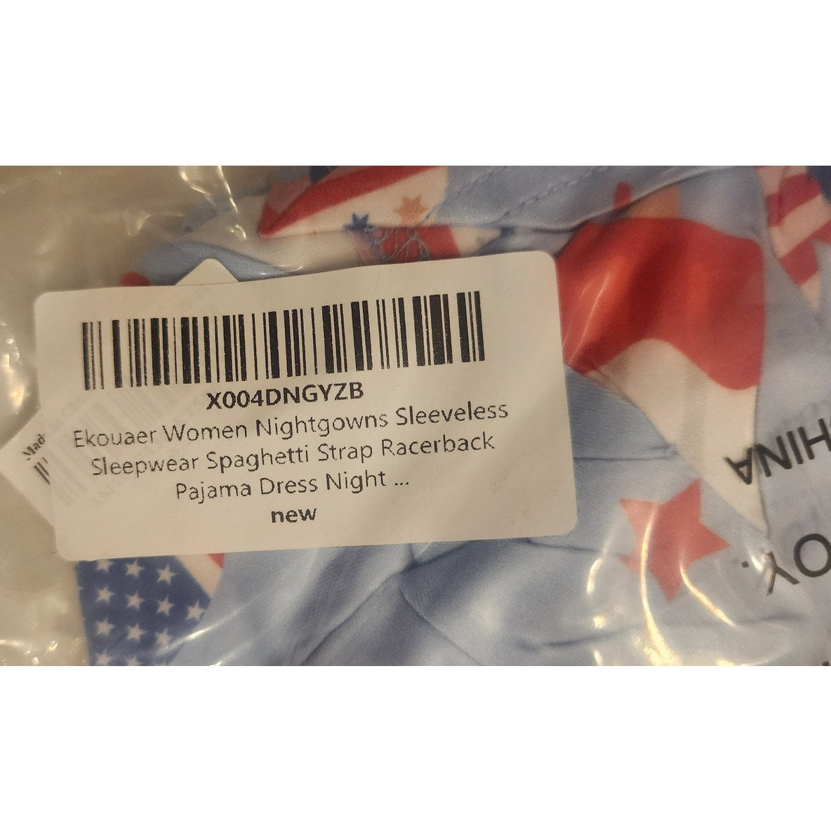 Ekouaer Women’s Nightgown Spaghetti Strap Racerback Pajama Dress Patriotic NWT