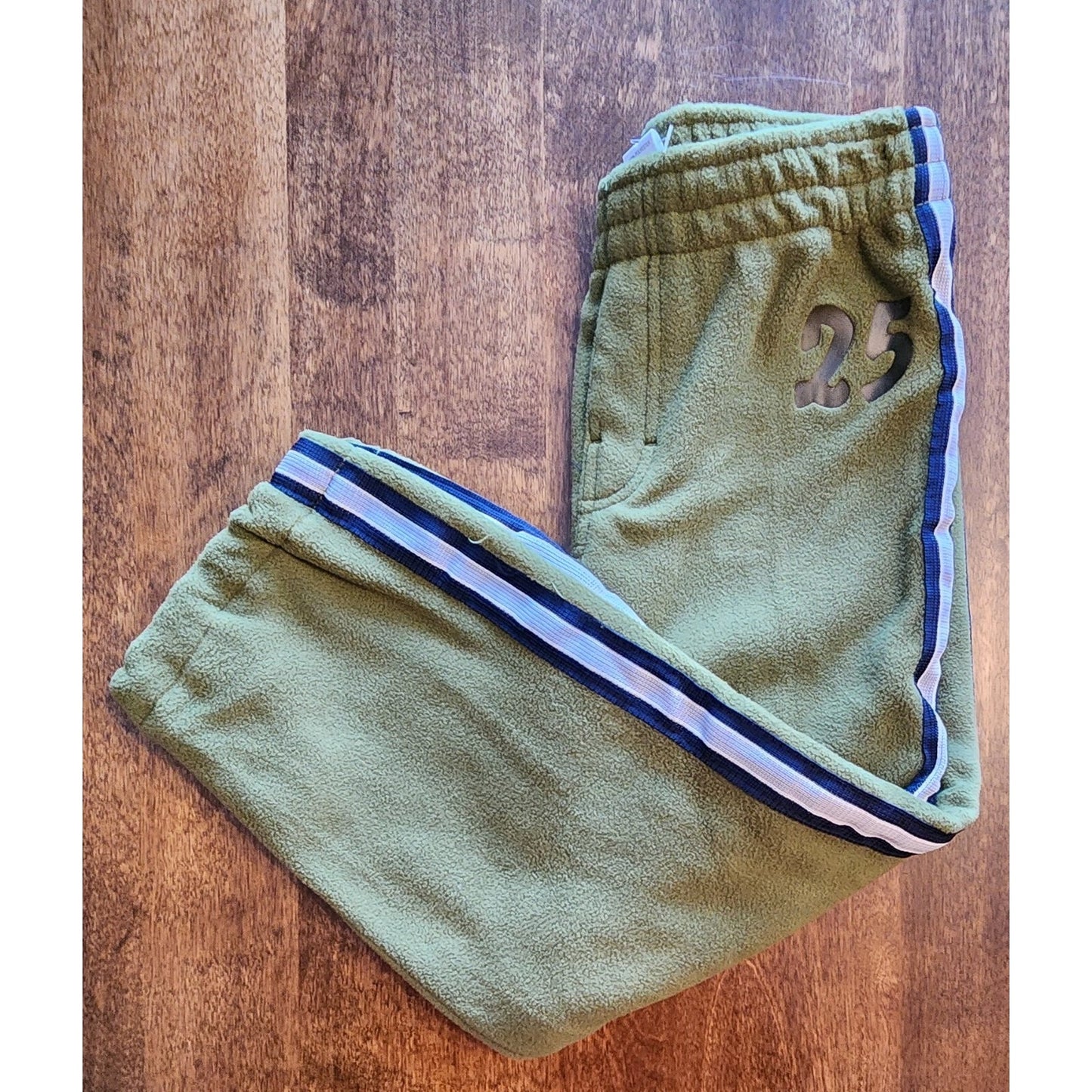 OLD NAVY KIDS Fleece Pants - 25 - Green w Navy Stripes - Size 4T - Pocket
