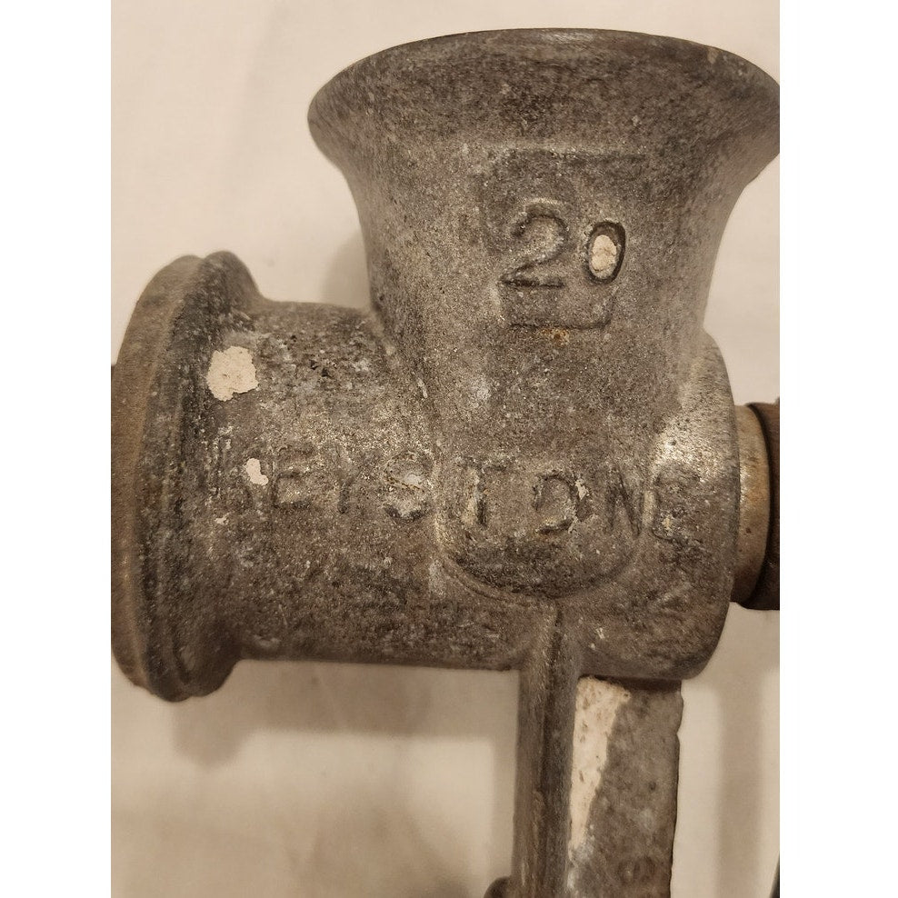 Vintage Keystone No 20 Cast Iron Meat Grinder Hand Crank Table Clamp USA Made