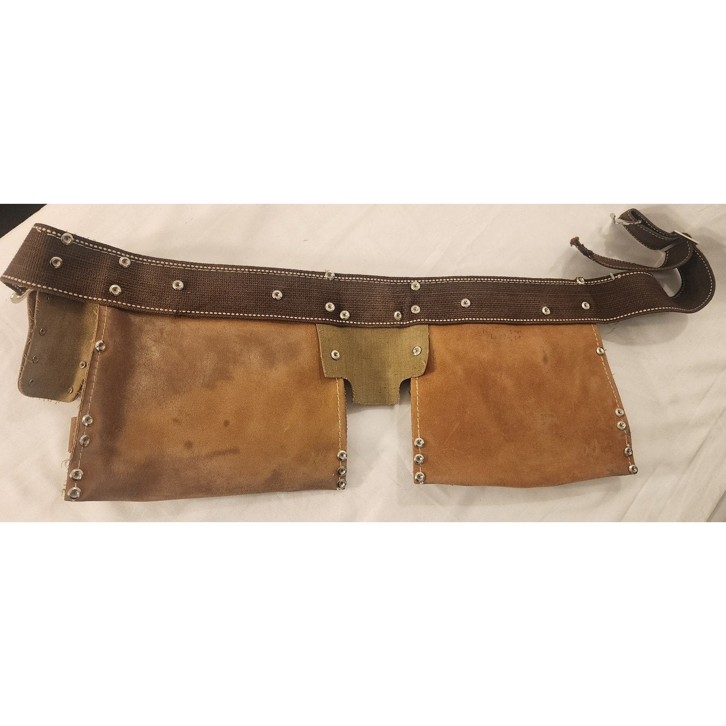 Leather Tool Belt with Dual Pouches – Adjustable – Good Used Condition