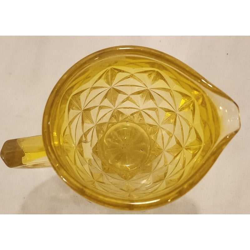 Yellow Pressed Glass Creamer Diamond Pattern –Vintage Small Pitcher - 3.75" Tall