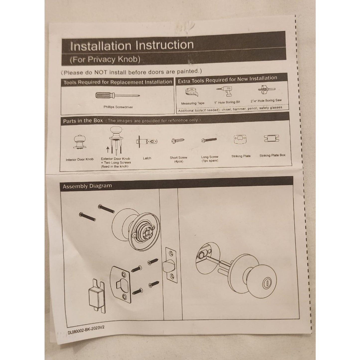 Door Knob w/Lock and Key, Matte Black - Bathroom, Bedroom, Etc. - W/Instructions