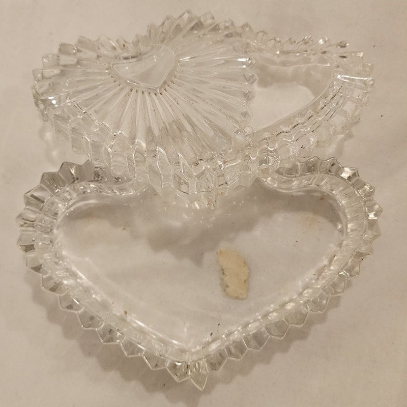 Mikasa Clear Glass Heart Dish – Vintage Pressed Glass - dual heart design