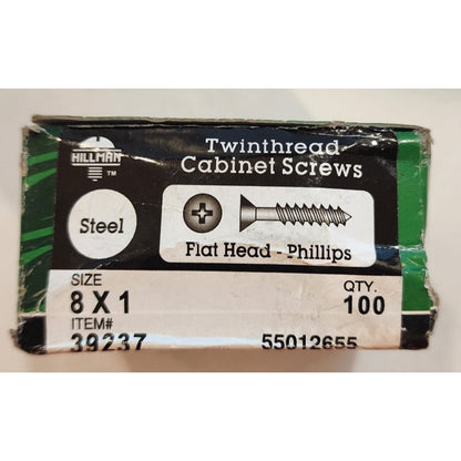 Hillman - #8 x 1 In. - Flat Head - Phillips - Cabinet Screws - (100 Ct.) - 39237