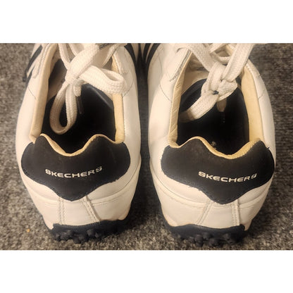 Skechers Urban Track Triumphant Men 10.5 White Navy Leather Sneakers 50314 WNV