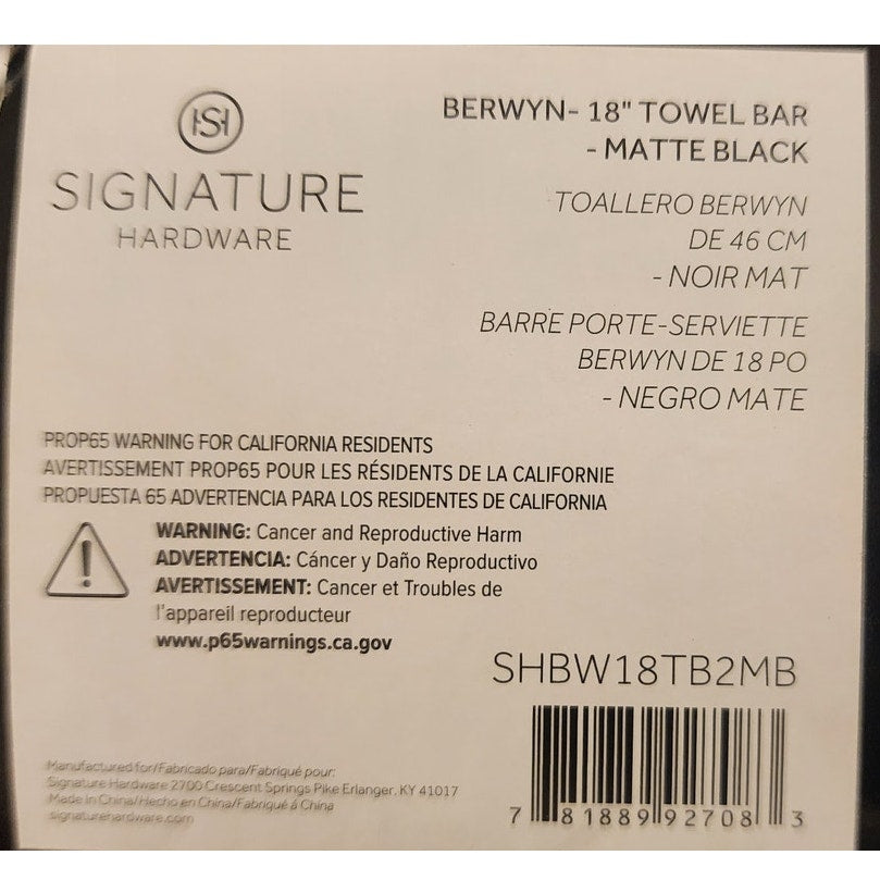 Signature Hardware Berwyn Matte Black Towel Bar Set - 18" & 24" (SHBW18TB2MB)
