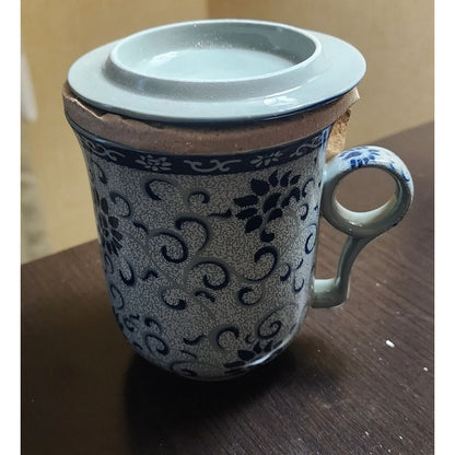 Chinese Blue and White Porcelain Dragon Tea Mug with Lid & Infuser - New In Box