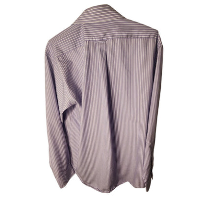 IZOD Mens Dress Shirt Size 17 34/35 XL Purple White/Gray Pinstripe Button Down