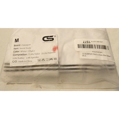CS CELERSPORT - 2 Pack - Soccer, Softball, Baseball Socks- Size Medium - White
