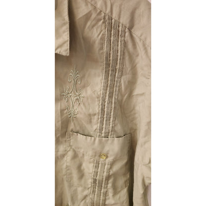 YAX‑IC Guayabera Shirt 46 Light Olive 4‑Pocket Embroidered Mexico