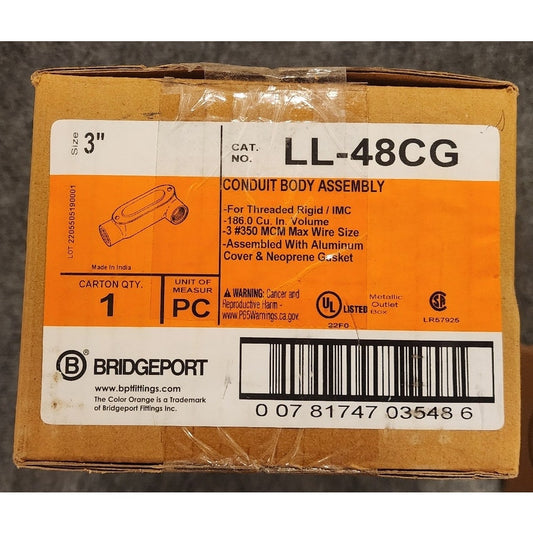 Bridgeport LL-48CG 3 Inch Conduit Body Aluminum Cover Neoprene Gasket Kit NIB