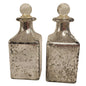 Vintage Mercury Glass Vanity Bottles with Stoppers Pair Antique Silver 5.5" Set