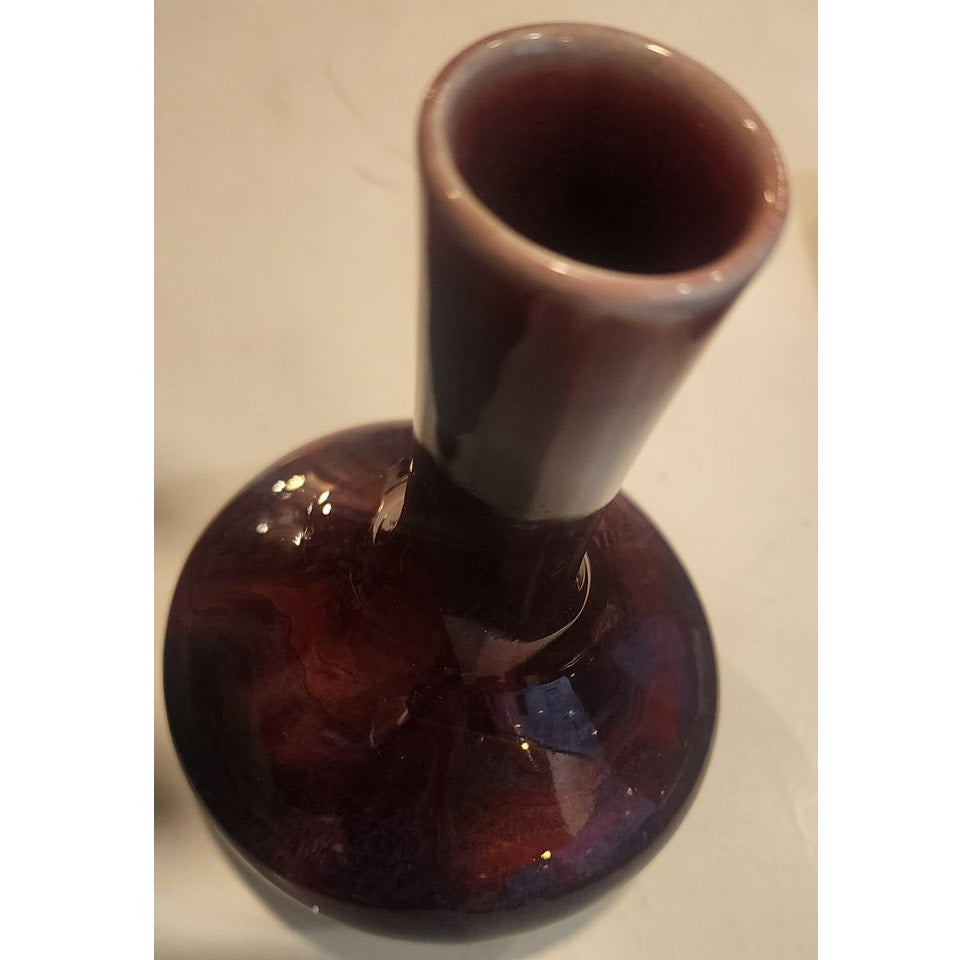 Vintage Red‑Glaze Vase – Studio Mark – 6" Tall – Chinese Style