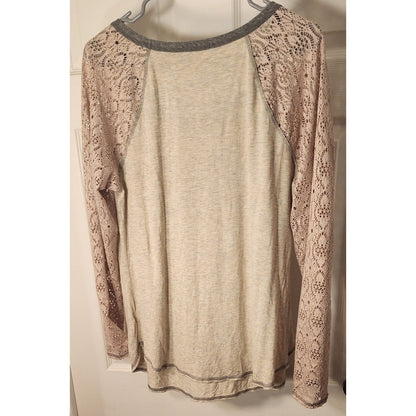 Maurices Perfectly Imperfect Graphic Top XL Lace Raglan Long Sleeve Tan