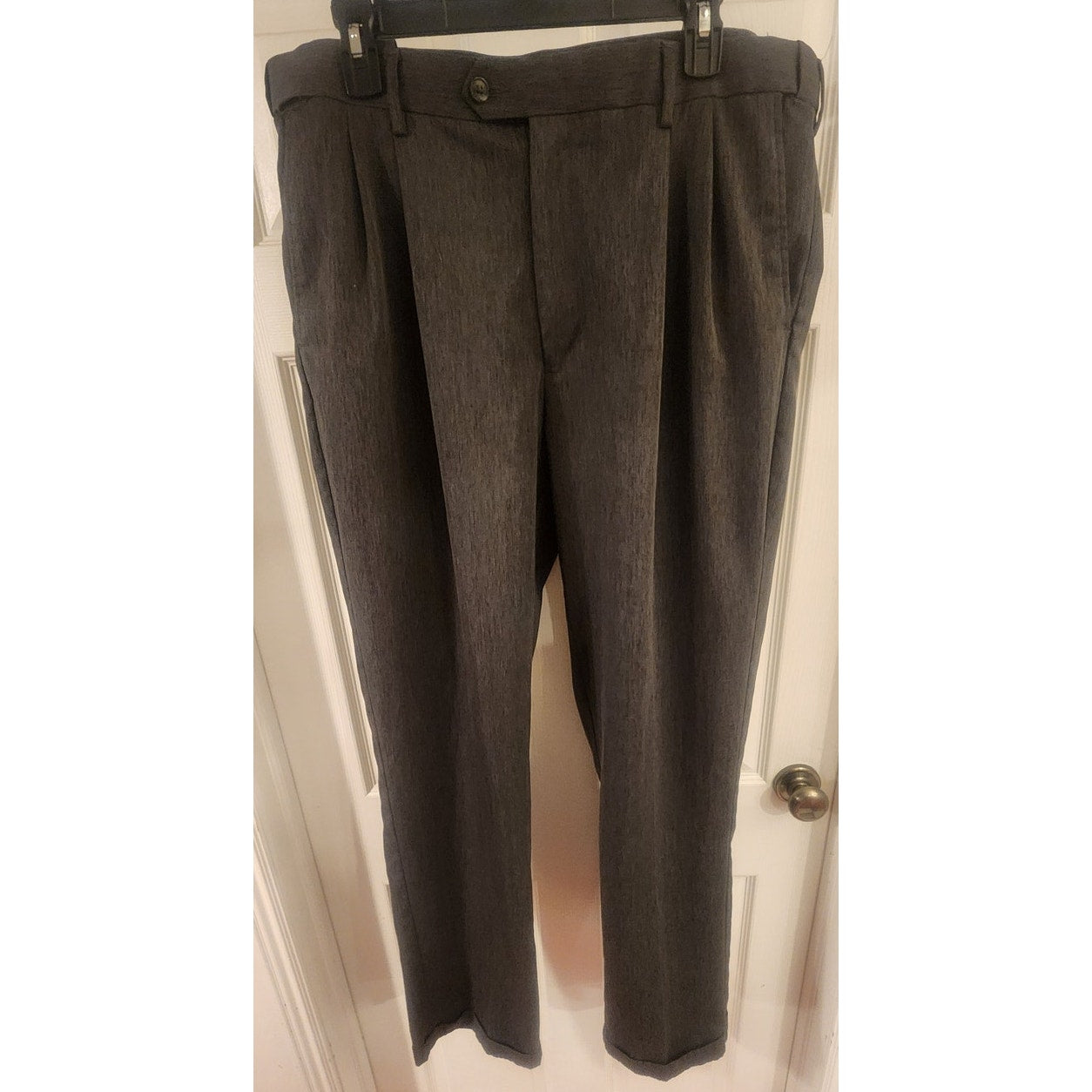 Perry Ellis Portfolio Mens 38/34 Dark Gray Cuffed Dress Pants Slacks Flat Front