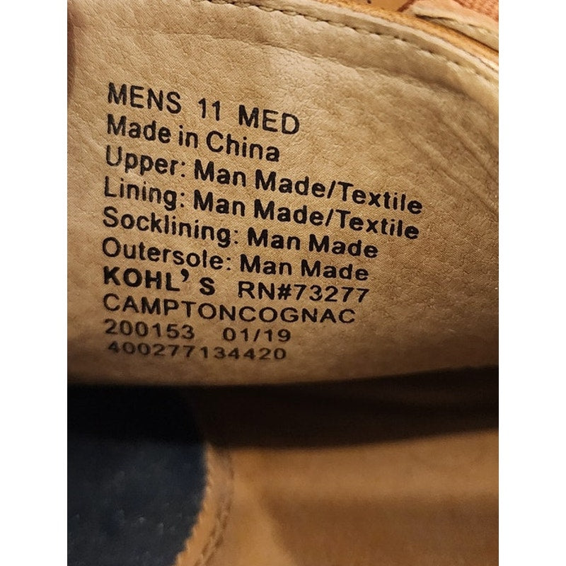 Kohls Campton Cognac Mens Size 11 Med Brown Casual Oxford Shoes RN 73277