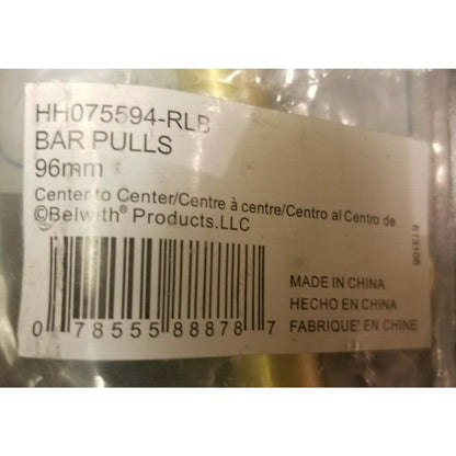 Set of 4 (Four) - Hickory Hardware HH075594-RLB -Brass Bar Pulls - 96mm - NEW!