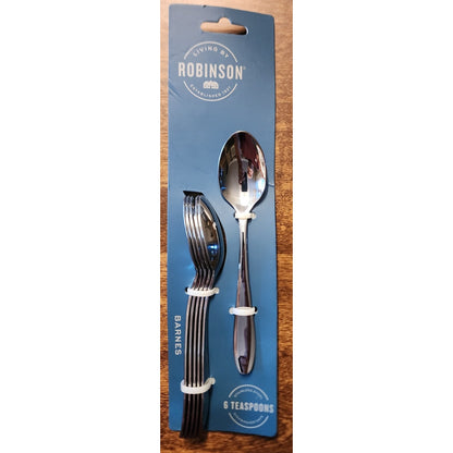 Robinson - BARNES - 6 Teaspoons - Stainless Steel, Dishwasher Safe - New