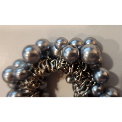 Vintage - Acrylic Faux Pearl - Silver Cluster - Stretch Elastic - Bracelet