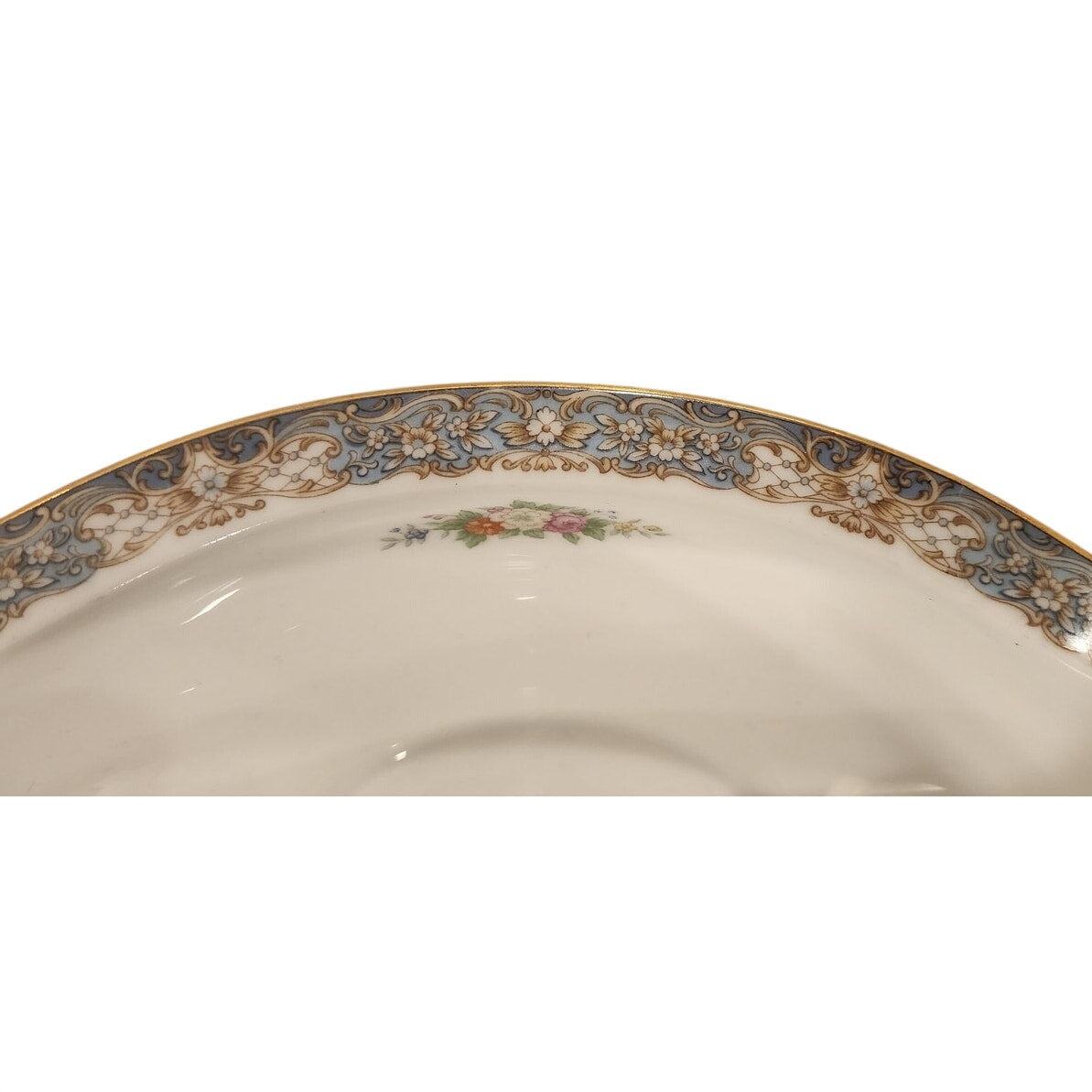 Vintage Noritake Fine China Gravy Boat with Attached Underplate Teal Floral Gold