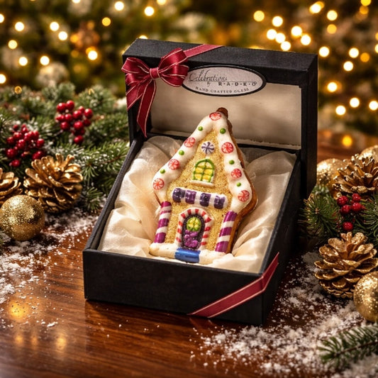 RADKO - 2014 - Celebrations Hand Crafted Glass Ornament - Gingerbread House