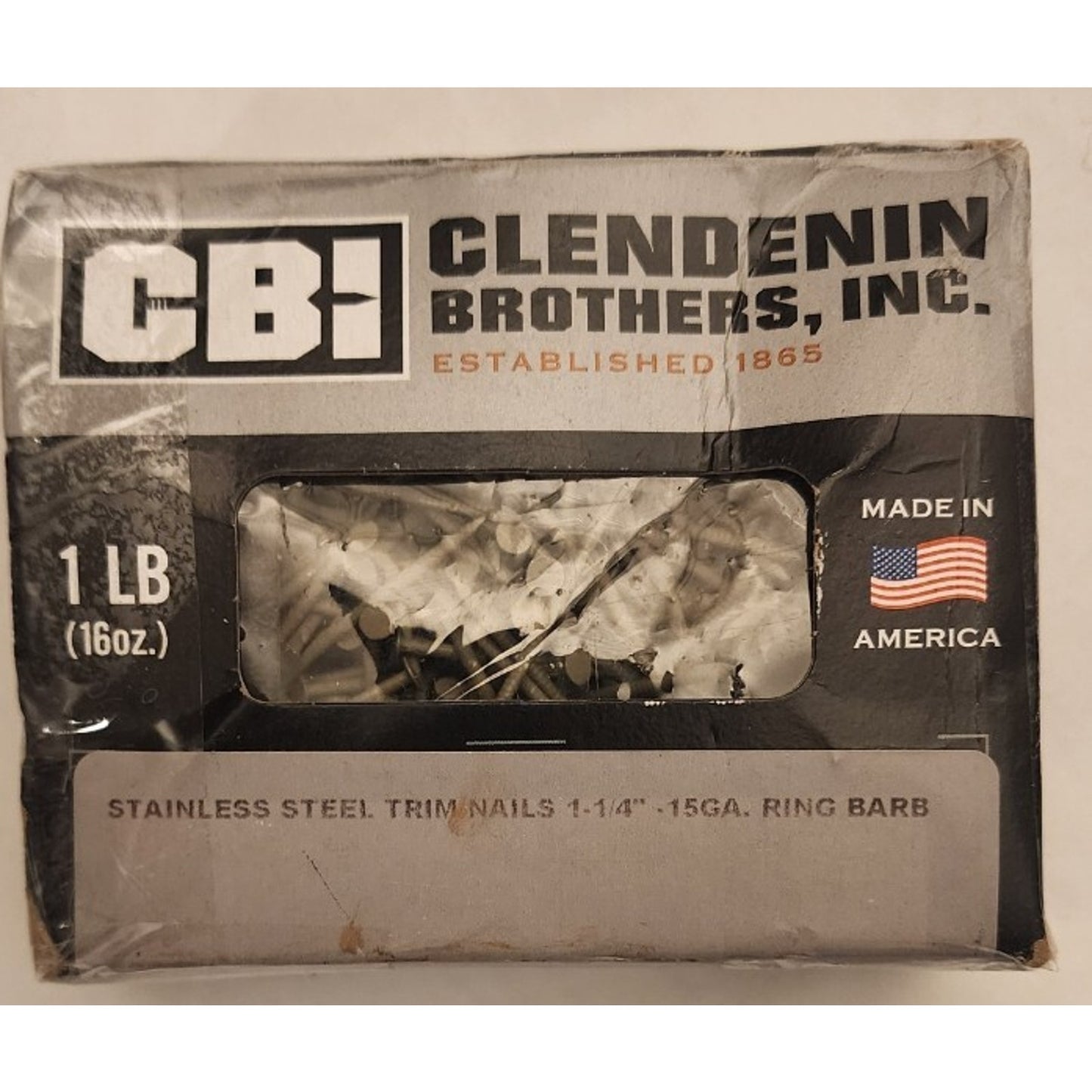 CBI Stainless Steel Trim Nails 1-1/4 In. .15GA. Ring Barb - t304 - 1lb - Gray