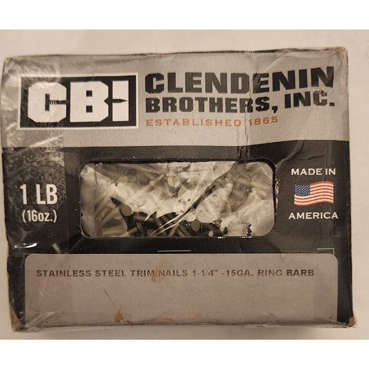 CBI Stainless Steel Trim Nails 1-1/4 In. .15GA. Ring Barb - t304 - 1lb - Gray
